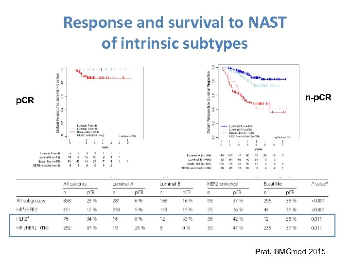 Response and survival to NAST of intrinsic subtypes p. CR n-p. CR Prat, BMCmed
