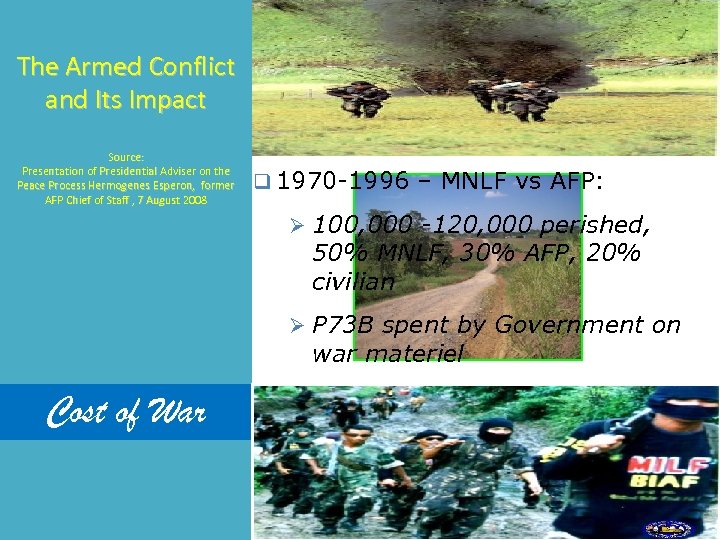 The Armed Conflict and Its Impact Source: Presentation of Presidential Adviser on the Peace