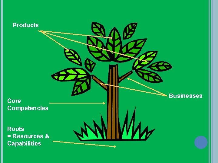 Products Core Competencies Roots = Resources & Capabilities Businesses 