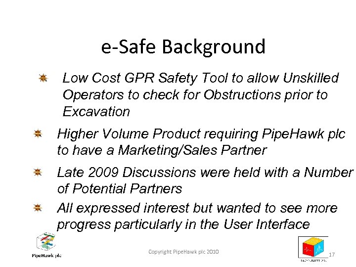 e-Safe Background Low Cost GPR Safety Tool to allow Unskilled Operators to check for