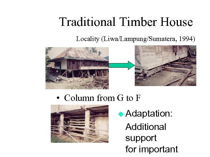 Traditional Timber House Locality (Liwa/Lampung/Sumatera, 1994) • Column from G to F u Adaptation: