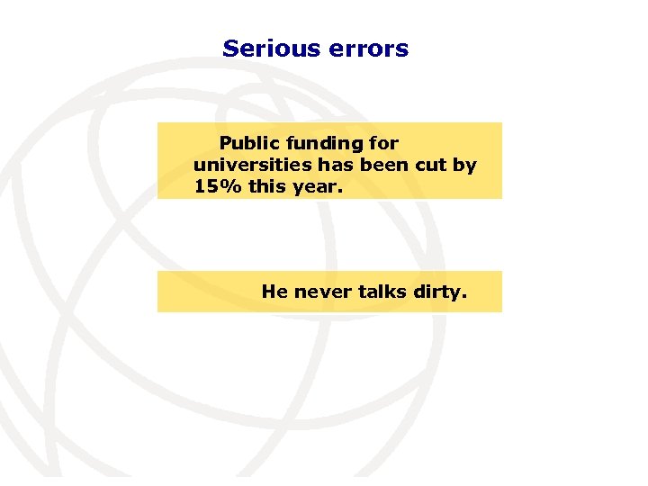 Serious errors Public funding for universities has been cut by 15% this year. He