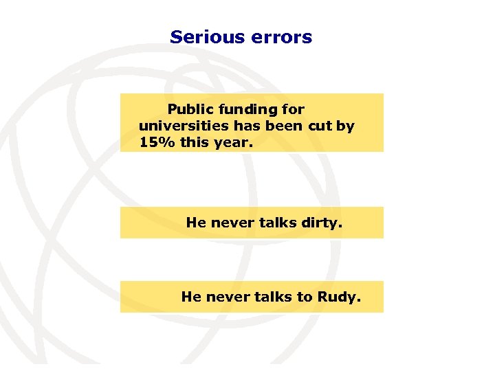 Serious errors Public funding for universities has been cut by 15% this year. He