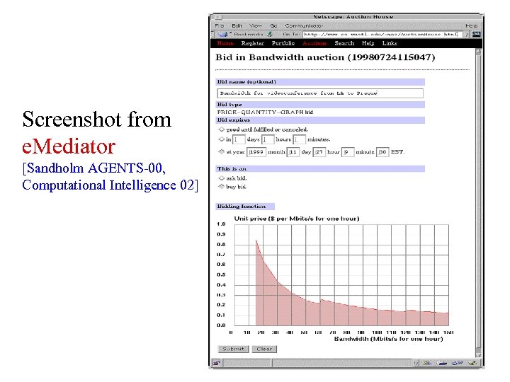 Screenshot from e. Mediator [Sandholm AGENTS-00, Computational Intelligence 02] 