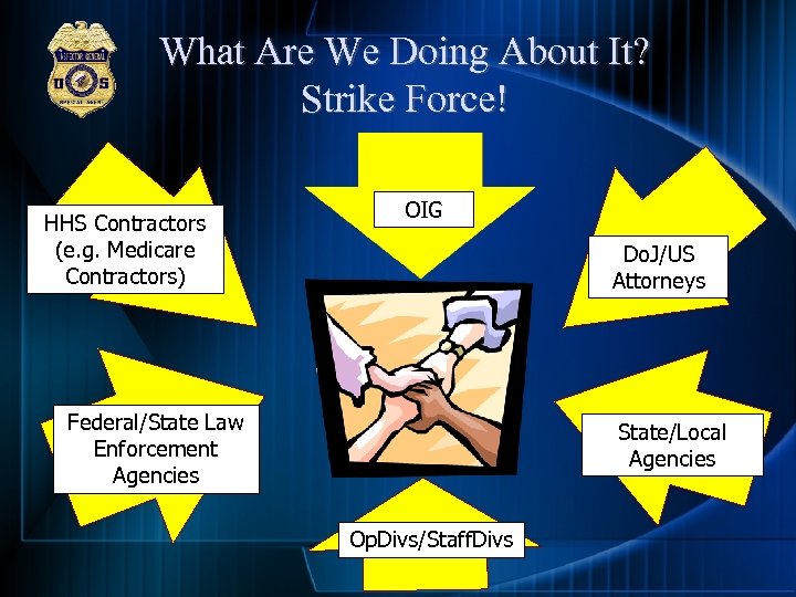 What Are We Doing About It? Strike Force! HHS Contractors (e. g. Medicare Contractors)