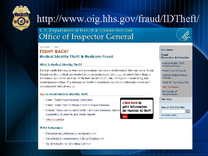 http: //www. oig. hhs. gov/fraud/IDTheft/ 