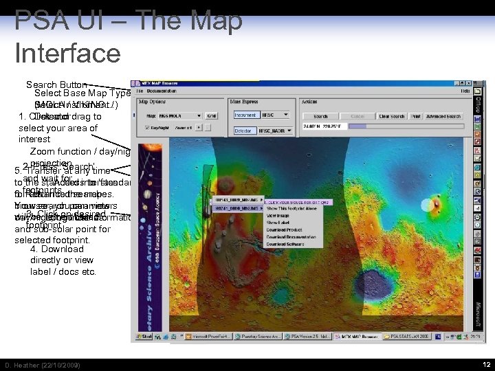 PSA UI – The Map Interface Search Button Select Base Map Type (MOLAInstrument /