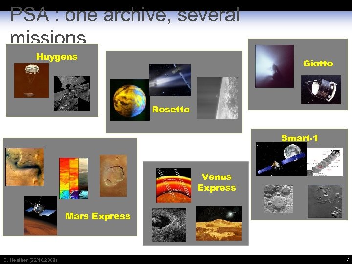 PSA : one archive, several missions Huygens Giotto Rosetta Smart-1 Venus Express Mars Express