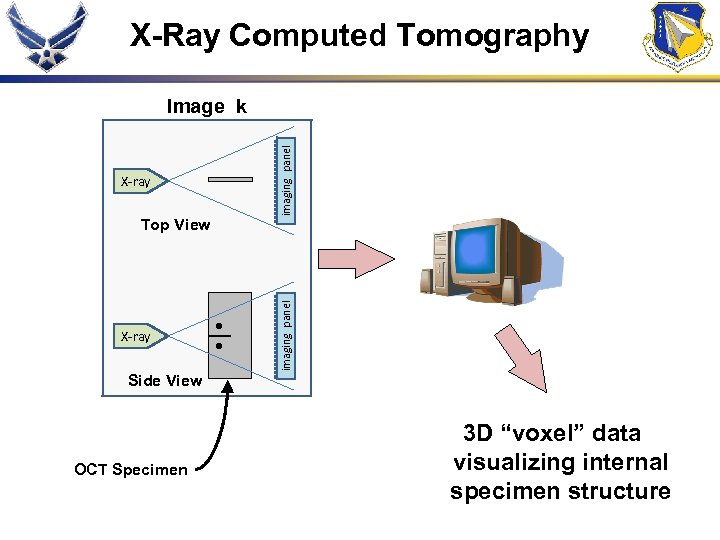 X-Ray Computed Tomography Top View X-ray imaging panel Image k Side View OCT Specimen