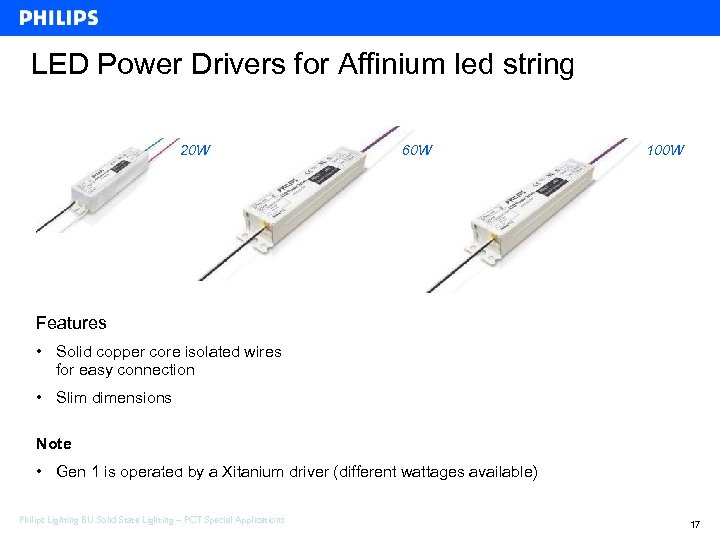 LED Power Drivers for Affinium led string 20 W 60 W 100 W Features