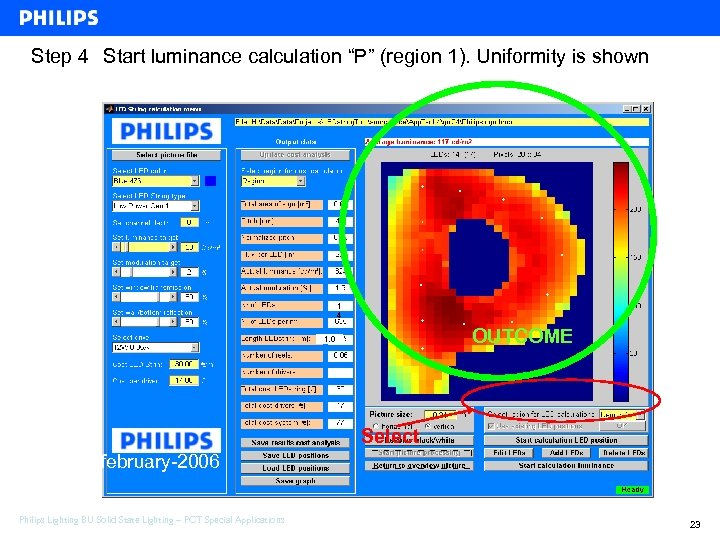 Step 4 Start luminance calculation “P” (region 1). Uniformity is shown 1 4 OUTCOME