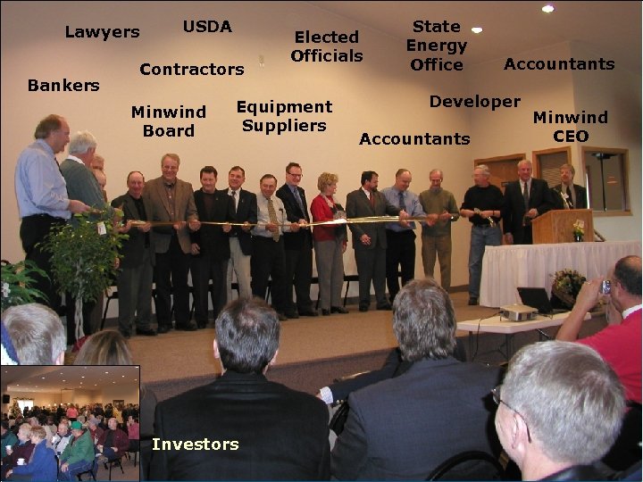 Lawyers Bankers USDA Contractors Minwind Board Elected Officials Equipment Suppliers Investors State Energy Office