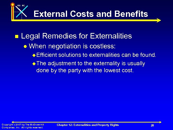 MB MC External Costs and Benefits n Legal Remedies for Externalities l When negotiation