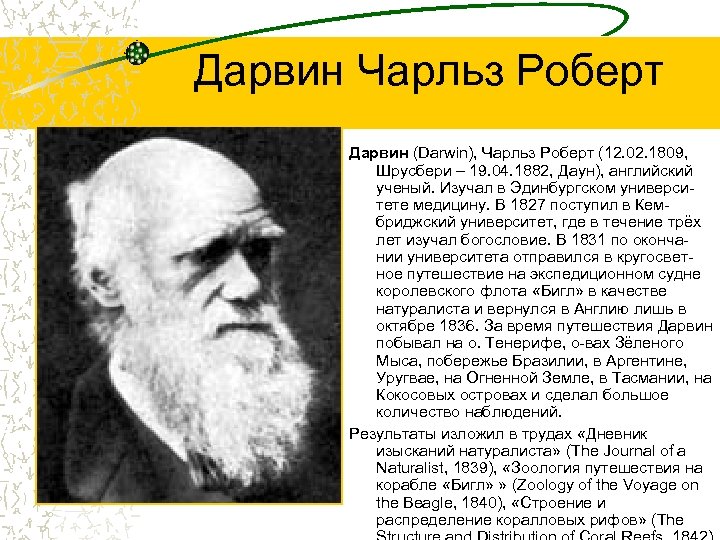 Дарвин Чарльз Роберт Дарвин (Darwin), Чарльз Роберт (12. 02. 1809, Шрусбери – 19. 04.