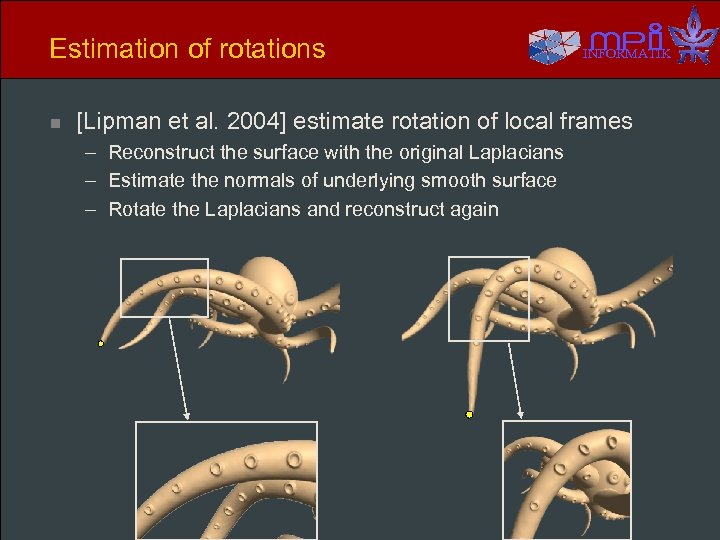 Estimation of rotations n INFORMATIK [Lipman et al. 2004] estimate rotation of local frames