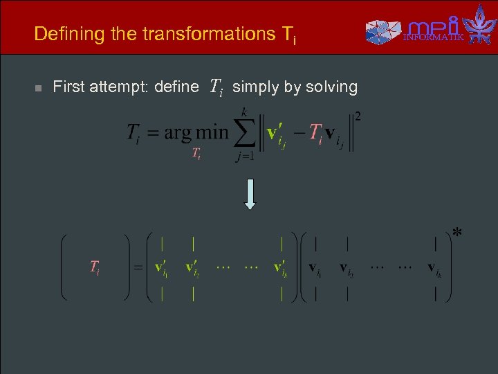 Defining the transformations Ti n First attempt: define Ti simply by solving INFORMATIK 