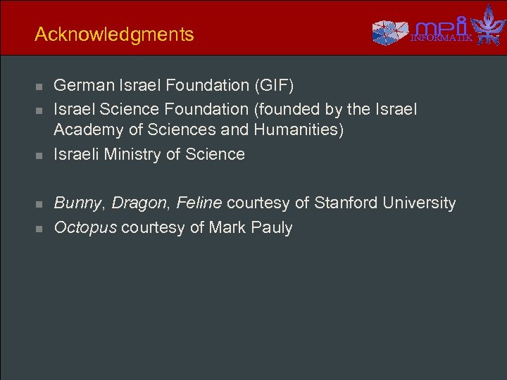 Acknowledgments n n n INFORMATIK German Israel Foundation (GIF) Israel Science Foundation (founded by