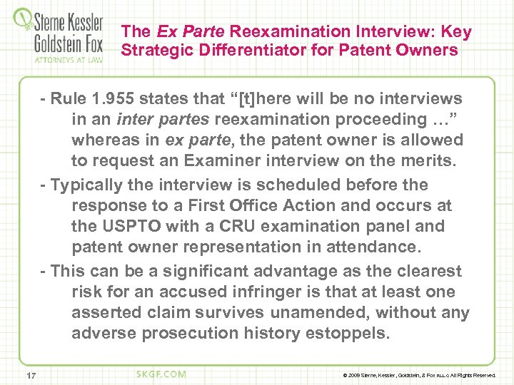 The Ex Parte Reexamination Interview: Key Strategic Differentiator for Patent Owners - Rule 1.