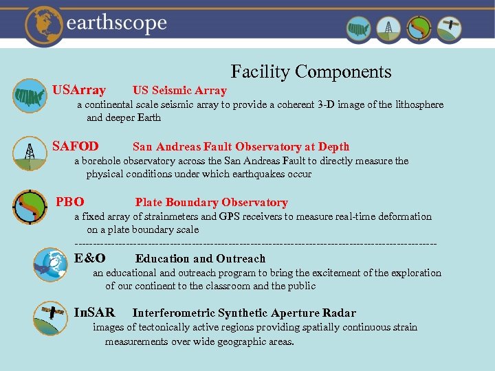 USArray Facility Components US Seismic Array a continental scale seismic array to provide a