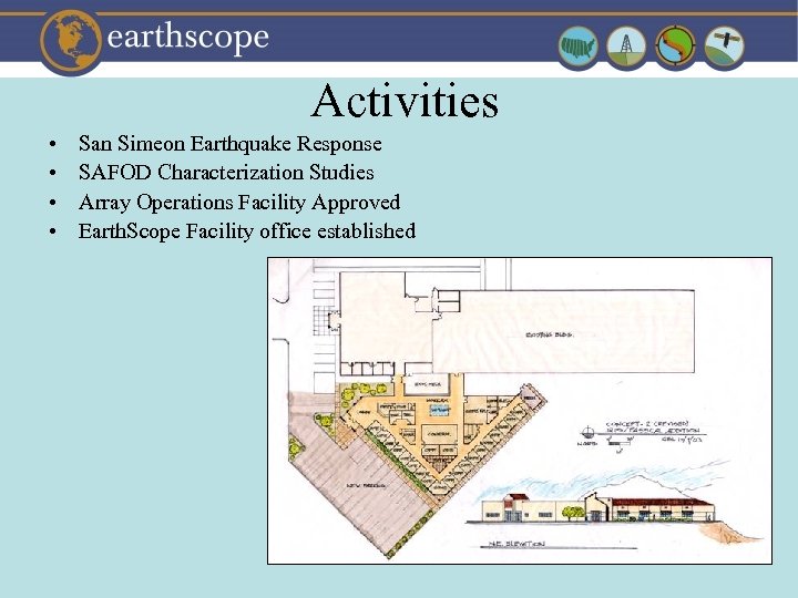 Activities • • San Simeon Earthquake Response SAFOD Characterization Studies Array Operations Facility Approved