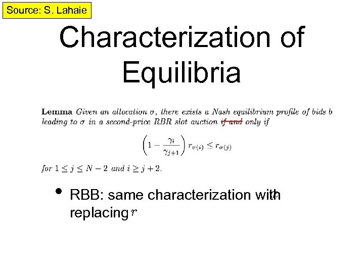 Source: S. Lahaie Characterization of Equilibria • RBB: same characterization with replacing 