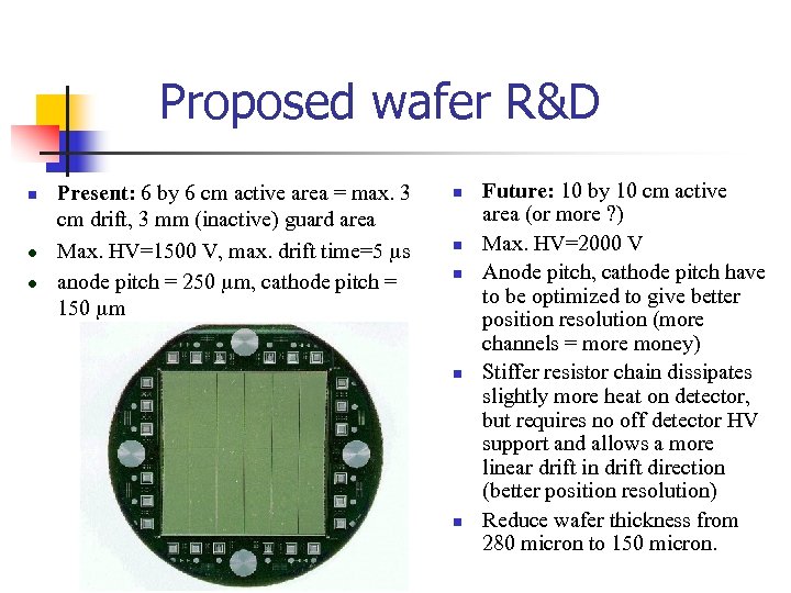Proposed wafer R&D n l l Present: 6 by 6 cm active area =
