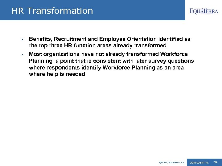 HR Transformation > Benefits, Recruitment and Employee Orientation identified as the top three HR