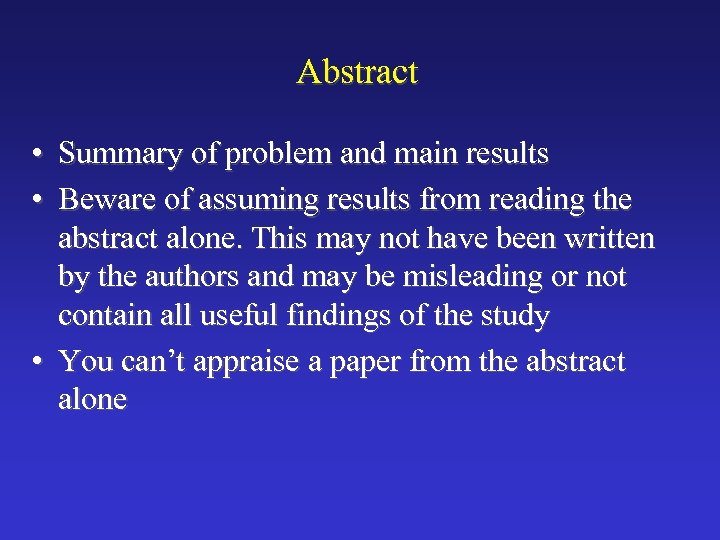 Abstract • Summary of problem and main results • Beware of assuming results from