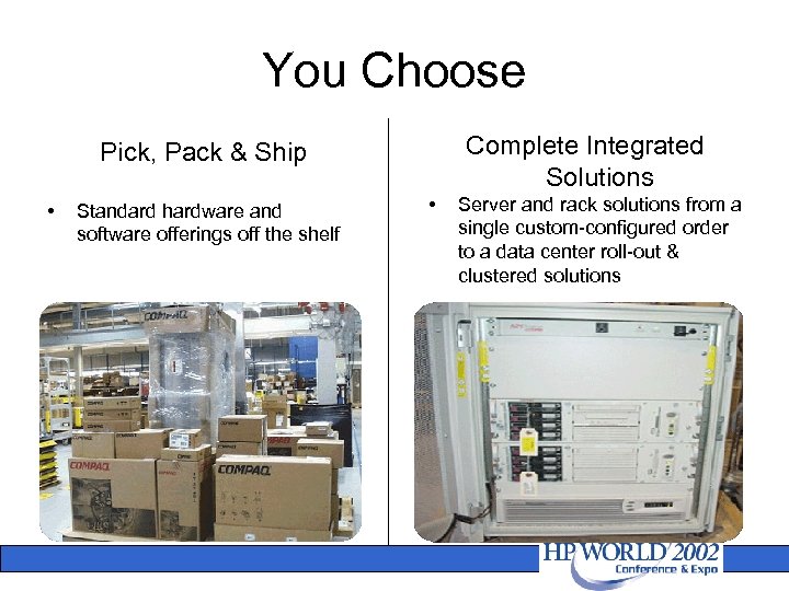 You Choose Complete Integrated Solutions Pick, Pack & Ship • Standard hardware and software