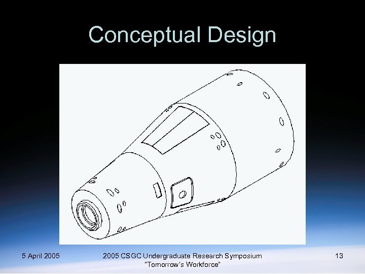 Conceptual Design 5 April 2005 CSGC Undergraduate Research Symposium “Tomorrow’s Workforce” 13 