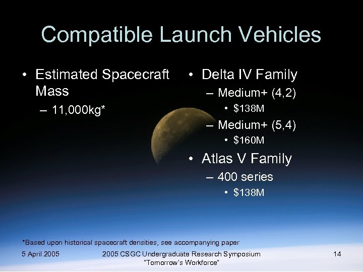 Compatible Launch Vehicles • Estimated Spacecraft Mass – 11, 000 kg* • Delta IV