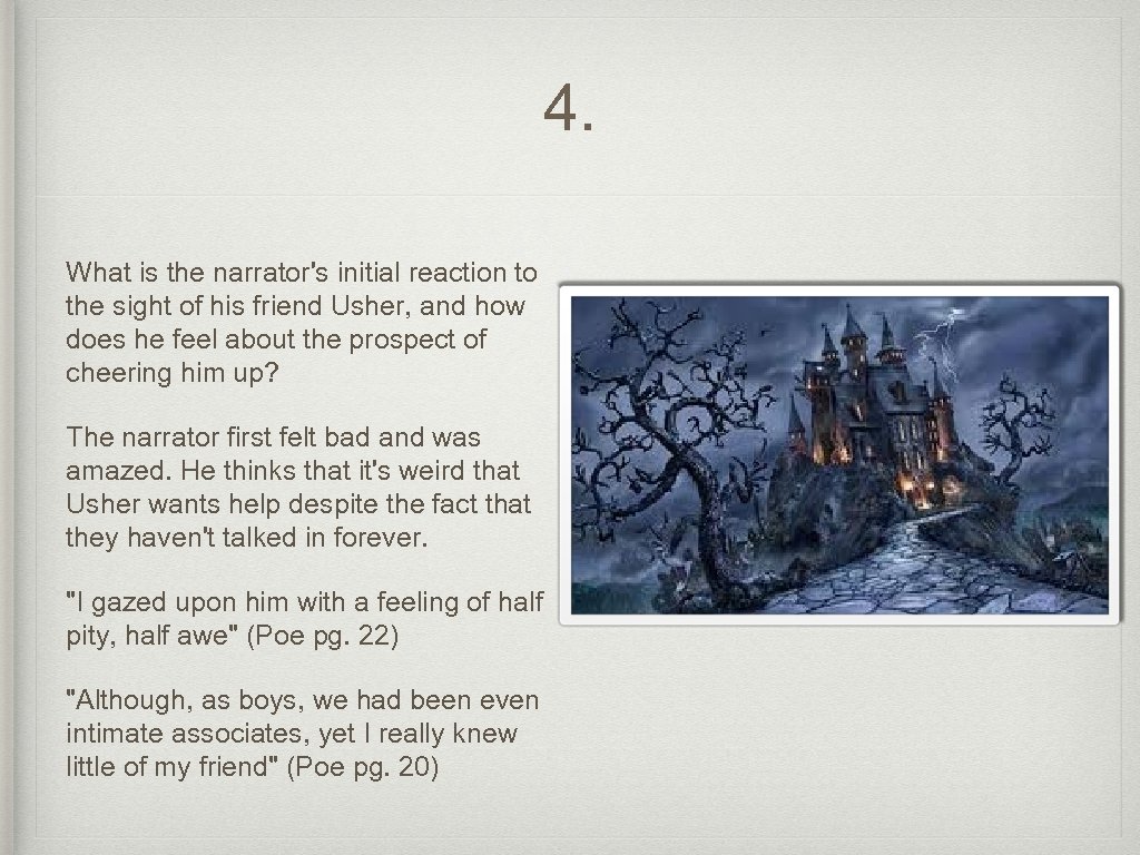 4. What is the narrator's initial reaction to the sight of his friend Usher,