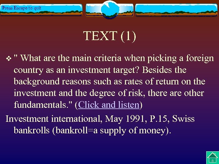 Press Escape to quit TEXT (1) v