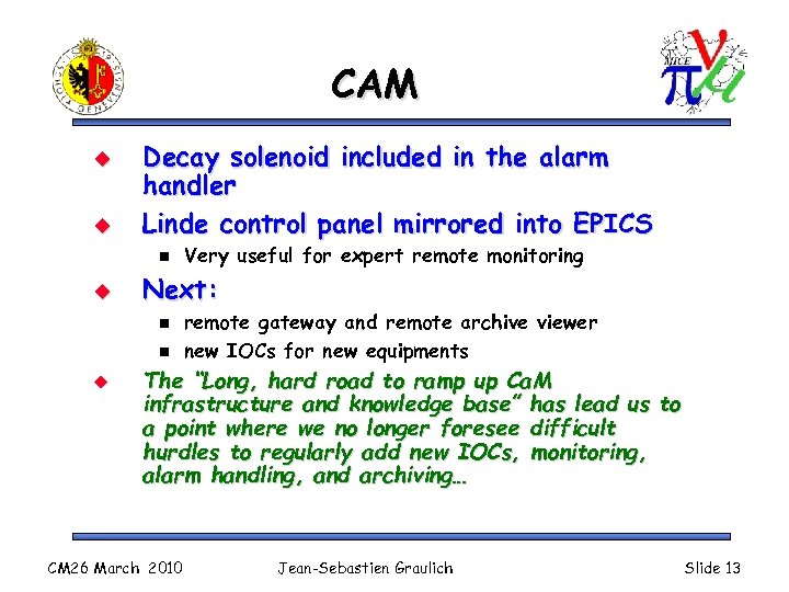 CAM u u Decay solenoid included in the alarm handler Linde control panel mirrored