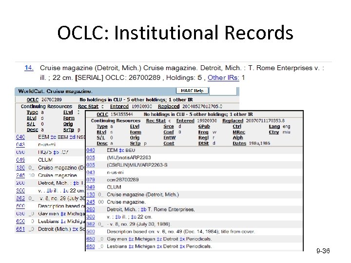 OCLC: Institutional Records 9 -36 