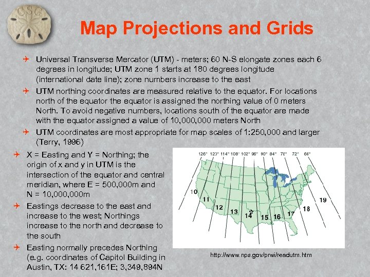 Map Projections and Grids Q Universal Transverse Mercator (UTM) - meters; 60 N-S elongate