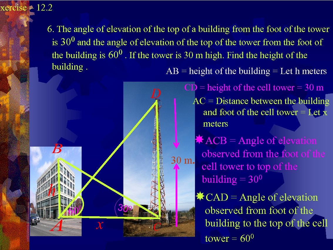 Exercise – 12. 2 6. The angle of elevation of the top of a
