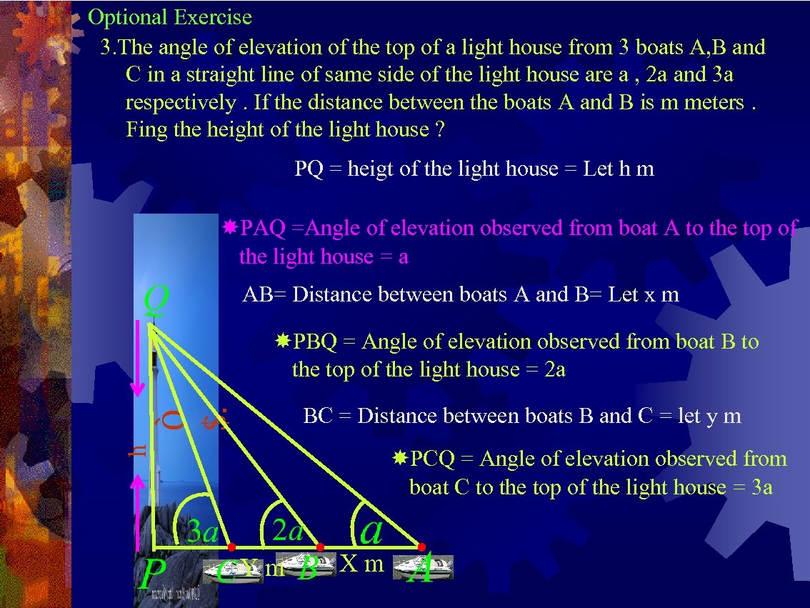 Optional Exercise 3. The angle of elevation of the top of a light house