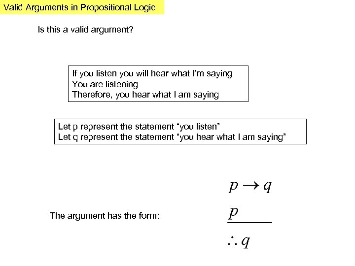 Valid Arguments in Propositional Logic Is this a valid argument? If you listen you