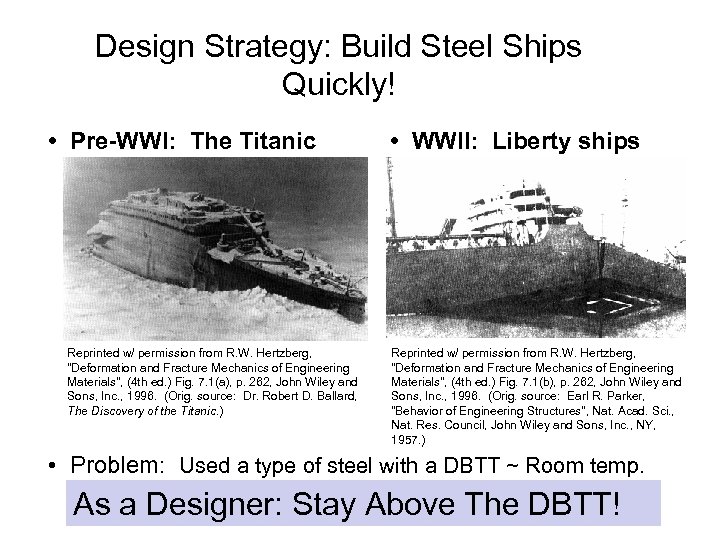Design Strategy: Build Steel Ships Quickly! • Pre-WWI: The Titanic Reprinted w/ permission from