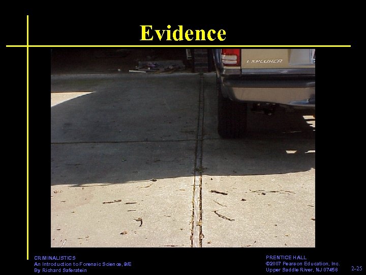 Evidence CRIMINALISTICS An Introduction to Forensic Science, 9/E By Richard Saferstein PRENTICE HALL ©