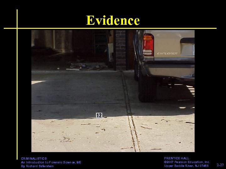Evidence CRIMINALISTICS An Introduction to Forensic Science, 9/E By Richard Saferstein PRENTICE HALL ©