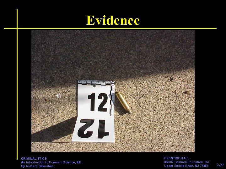 Evidence CRIMINALISTICS An Introduction to Forensic Science, 9/E By Richard Saferstein PRENTICE HALL ©