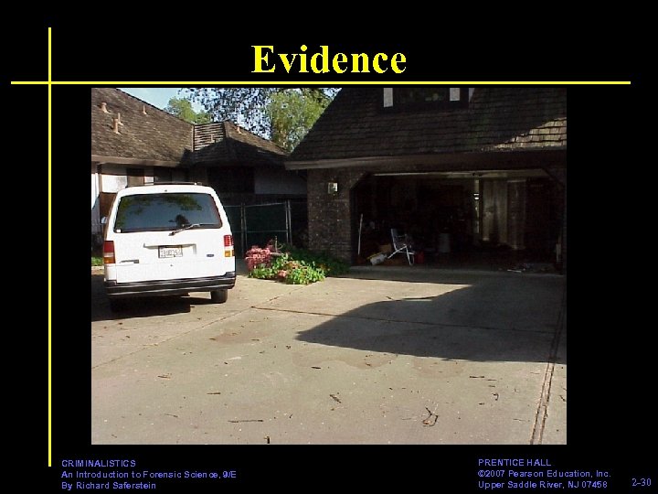 Evidence CRIMINALISTICS An Introduction to Forensic Science, 9/E By Richard Saferstein PRENTICE HALL ©
