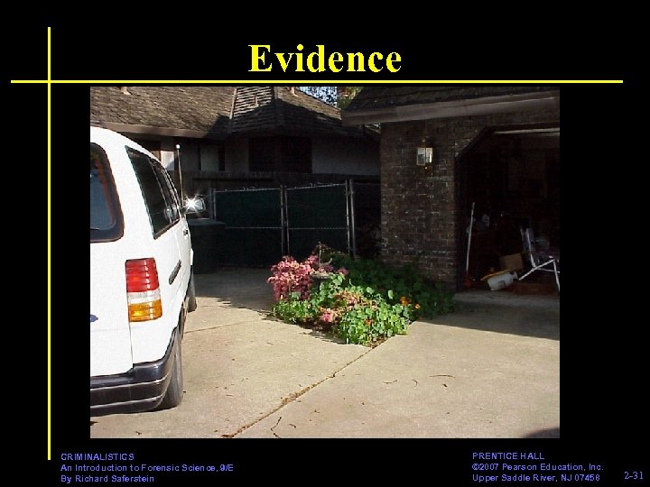 Evidence CRIMINALISTICS An Introduction to Forensic Science, 9/E By Richard Saferstein PRENTICE HALL ©
