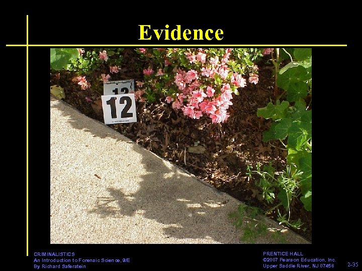 Evidence CRIMINALISTICS An Introduction to Forensic Science, 9/E By Richard Saferstein PRENTICE HALL ©