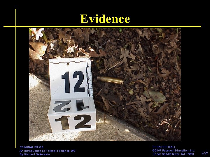 Evidence CRIMINALISTICS An Introduction to Forensic Science, 9/E By Richard Saferstein PRENTICE HALL ©