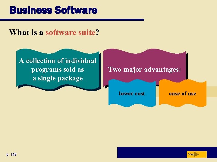Business Software What is a software suite? A collection of individual programs sold as