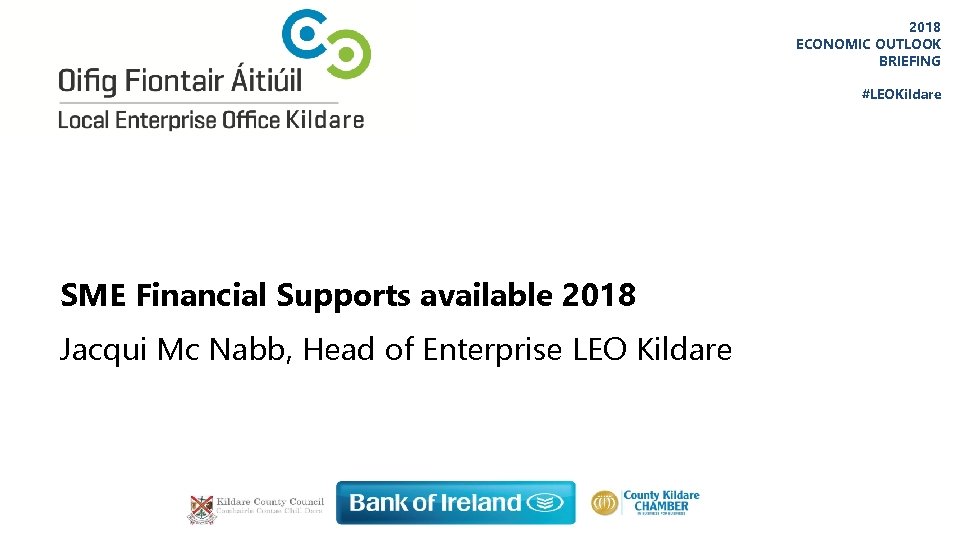 2018 ECONOMIC OUTLOOK BRIEFING #LEOKildare SME Financial Supports available 2018 Jacqui Mc Nabb, Head