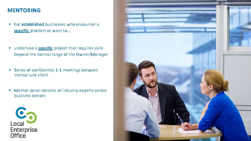 MENTORING § For established businesses who encounter a specific problem or want to. .
